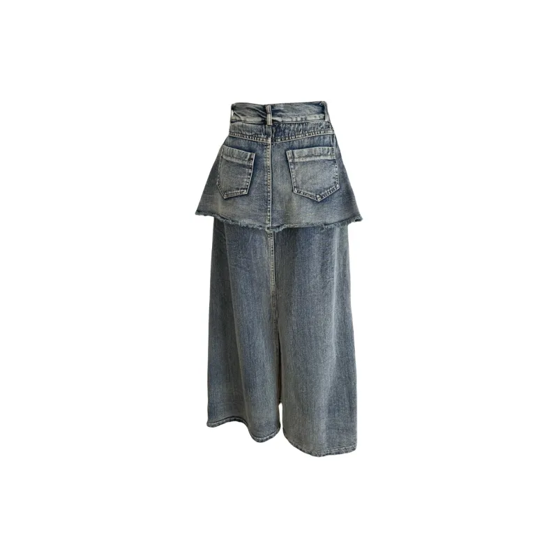 TUSHIFEI Denim Long Skirt Women's Image Color-1