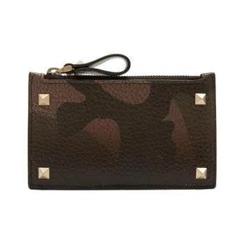 Valentino Rockstud Leather Card Holder Unisex Camouflage