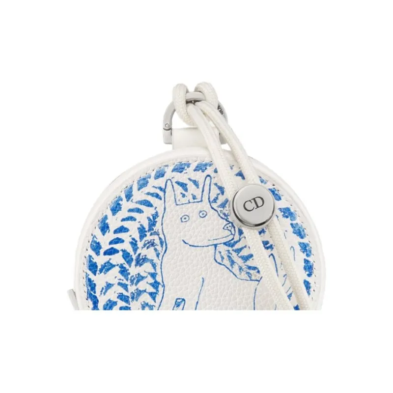DIOR × DIOR And HYLTON NEL Collaboration Cow Leather Coin Purse Women's White & Blue-1