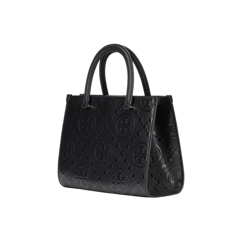 TORY BURCH T Monogram Contrast Embossed Square Tote Black-1