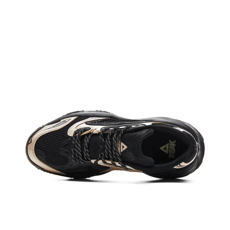 PEAK Anti Slip Wear Resistant Low Top Chunky Sneakers Men's Black Champagne Gold-3