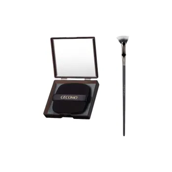 GECOMO Angled Fan Shaped Mascara Brush+Oil Absorbing Paper Combination, Built in Mirror Powder Puff, Makeup Tool