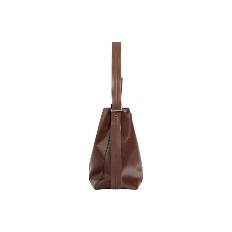 LARTIGENT Cow Leather Shoulder Bag Women's Chocolate/Black/Pearl Gray-3
