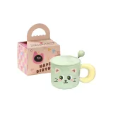 Contrasting Color Cup-Style B Cat Green Cup[Cup Lid Spoon+Handheld Box]