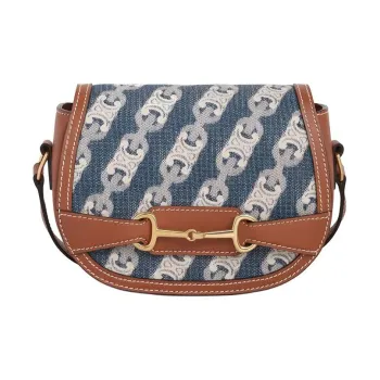 CELINE Triomphe Cow Leather Saddle Bag Handbag Shoulder Bag Unisex Blue