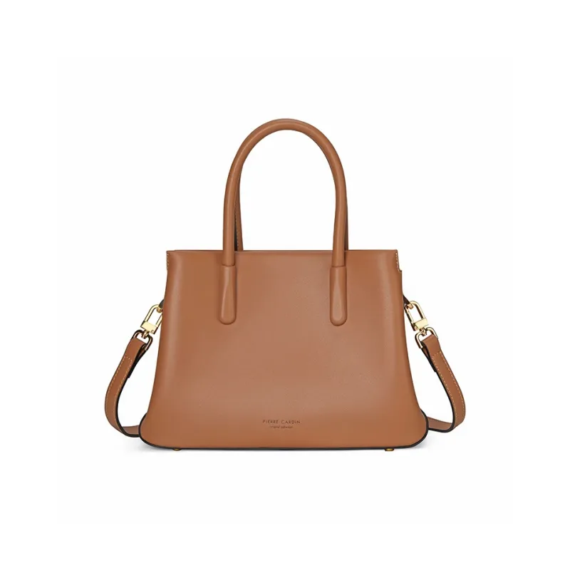 PIERRE CARDIN Cow Leather One Shoulder Handbag Women's Ecru/Brown-5