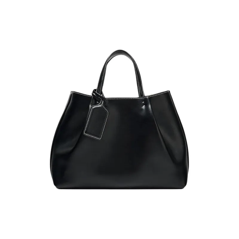 ZARA Polyurethane Tote Bag, Shopping Bag, Handbag Women's Black-0