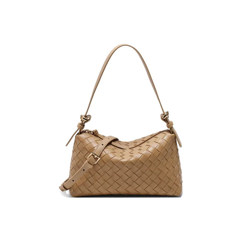 BELLE Synthetic Leather Small Square Bag, Crossbody Bag, Shoulder Bag Medium Size Women's Beige/Brown-5