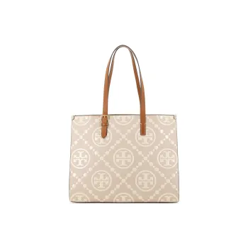 TORY BURCH T Monogram Contrast Embossed Tote Logan/New Cream