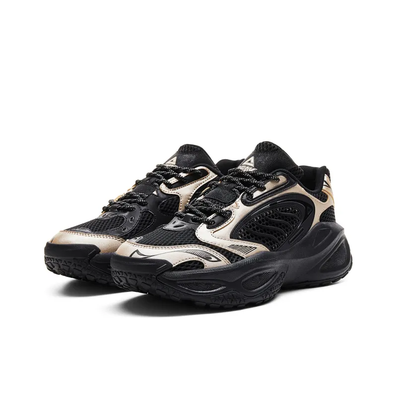 PEAK Anti Slip Wear Resistant Low Top Chunky Sneakers Men's Black Champagne Gold-2