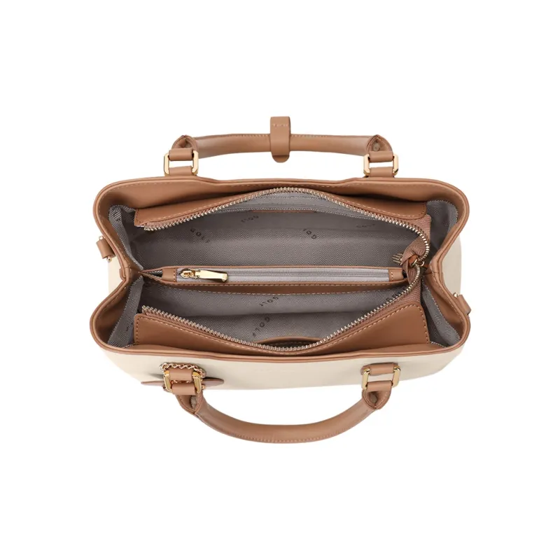 GOLF Split Cow Leather With Synthetic Leather Handbag Women's Ecru & Almond-4