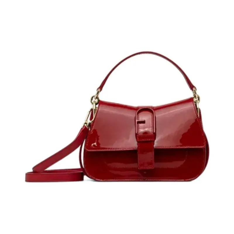 Furla Patent Leather Shoulder Bag, Crossbody Bag, Handbag Women's Burgundy-0