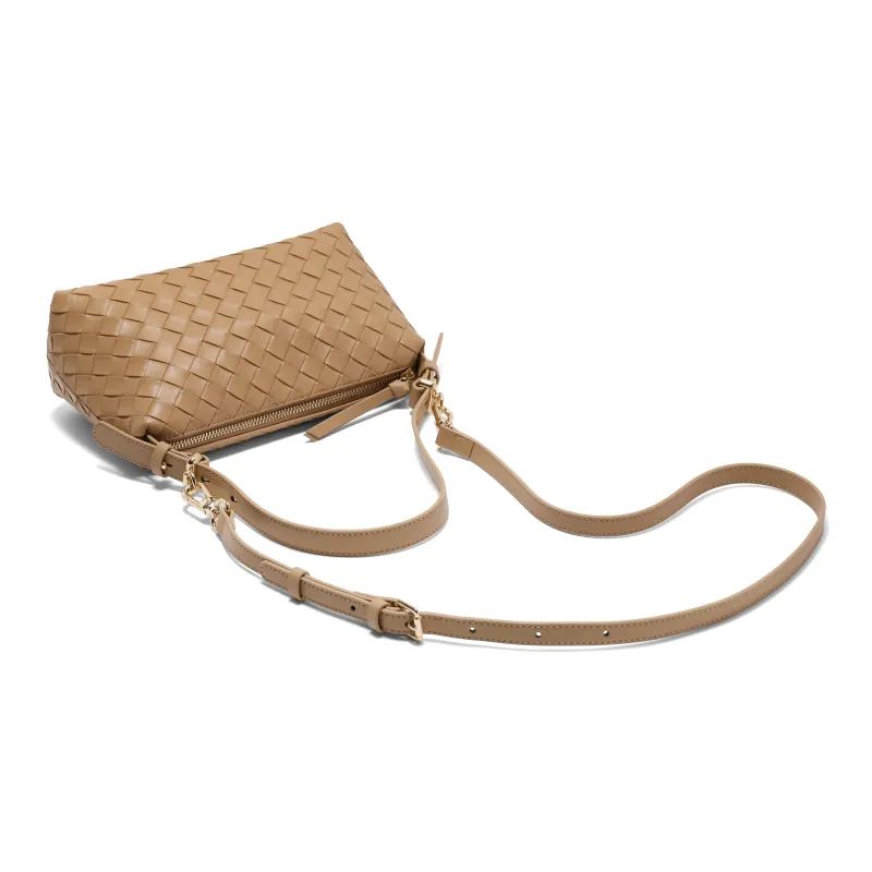 BELLE Synthetic Leather Small Square Bag, Crossbody Bag, Shoulder Bag Medium Size Women's Beige/Brown-9