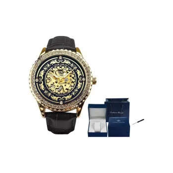 LOUIE JUELEN Mechanical Movement Genuine Leather Strap Watch Men's Watches Cut Out Dial