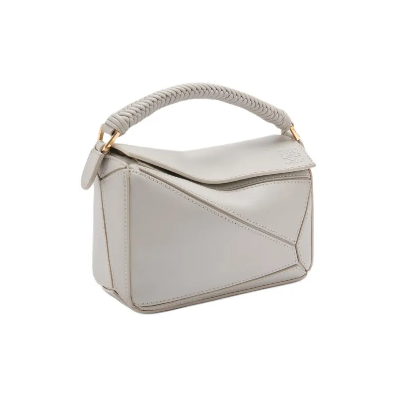 LOEWE Puzzle Smooth Calf Leather Handbag Mini Women's Shell Gray-1