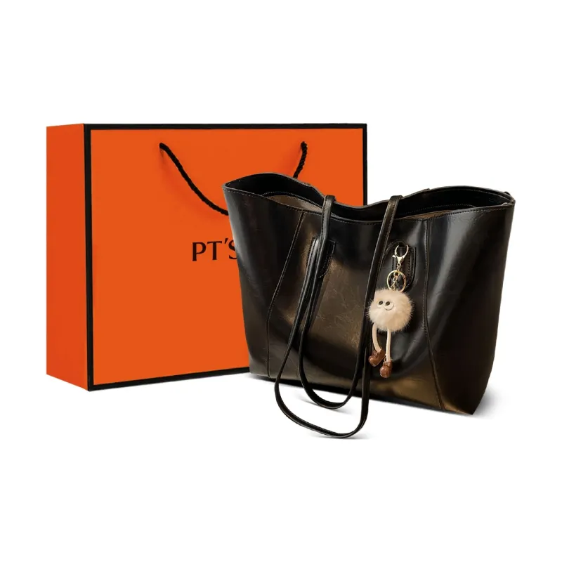 PT'SON Synthetic Leather Tote Portable Shoulder Bag Regular Women's Coffee/Black-8