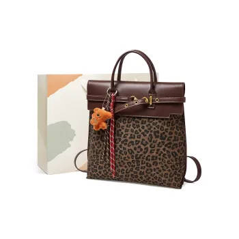15 MINS Fabric Backpacks Regular Women's Brown/Black Leopard Print