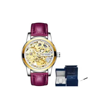 LOUIE JUELEN Mechanical Movement Genuine Leather Strap Watch Women's Watch Gold Dial