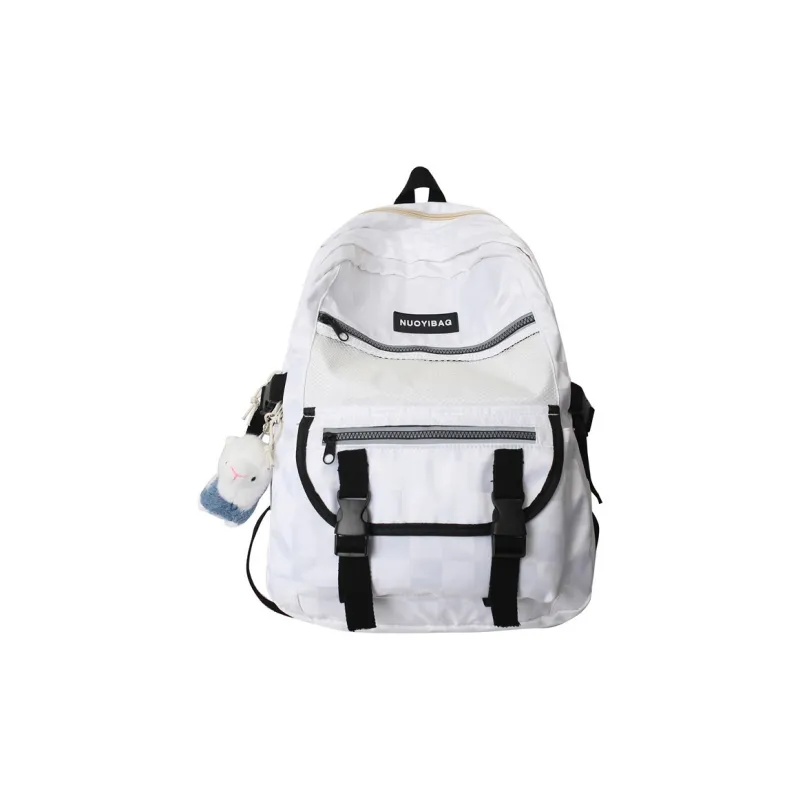 NOMK Nylon Backpack Regular Unisex White/Black/White Plaid/Black Plaid-7