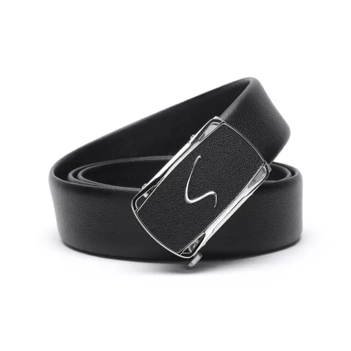 Satchi Cow Leather Leather Belts Men's Black Width 3.4cm