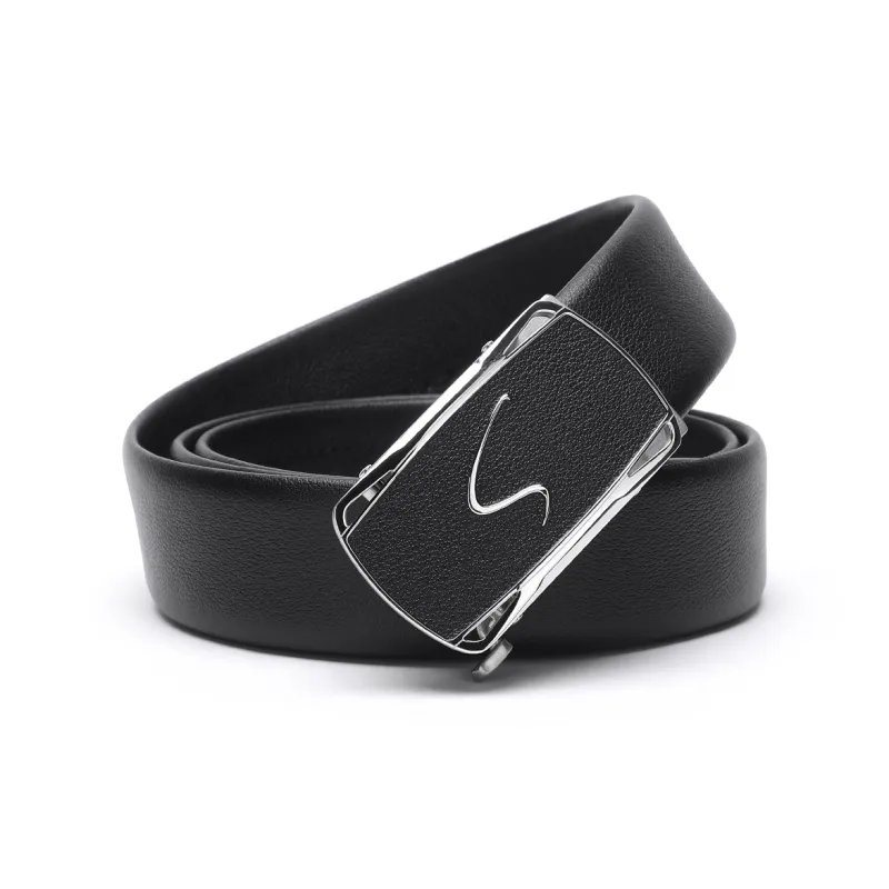Satchi Cow Leather Leather Belts Men's Black Width 3.4cm-0