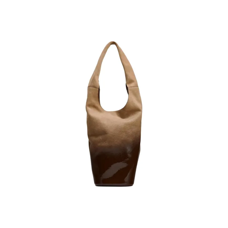 ZARA Cow Leather Bucket Bag Handbag Shoulder Bag Women's Brown-0