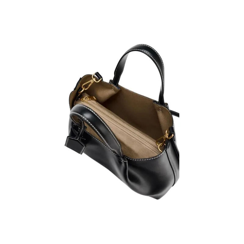 ZARA Polyurethane Tote Bag, Shopping Bag, Handbag Women's Black-3