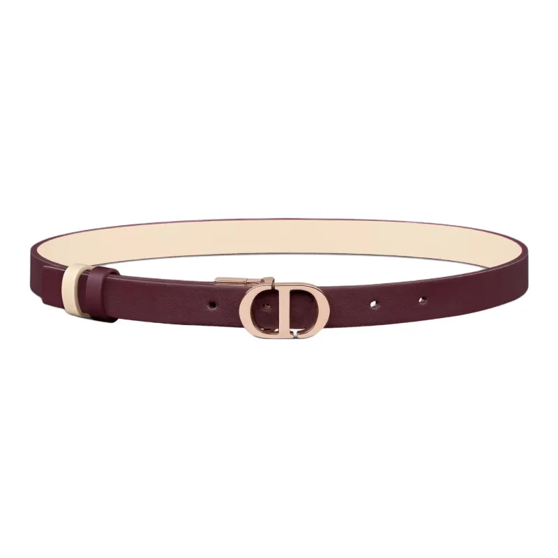 DIOR Calfskin, Brass Leather Belts Women's Red Width  2CM-0