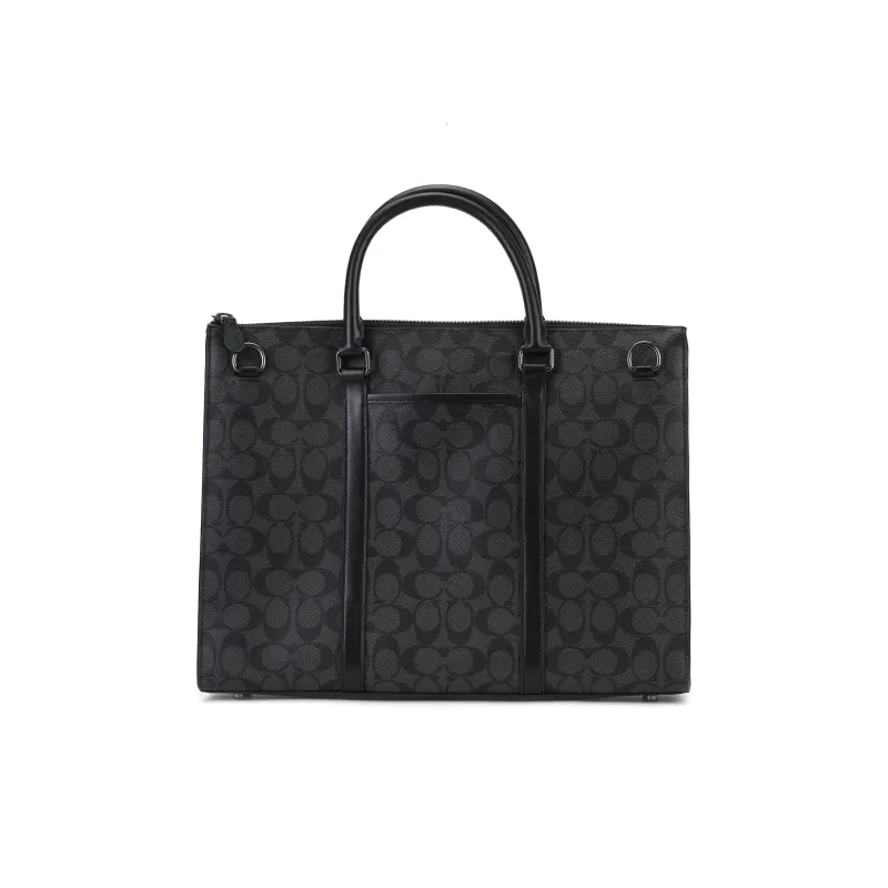 COACH Graham PVC Briefcase Portable Crossbody Bag Shoulder Bag Large Size Men's Black-4