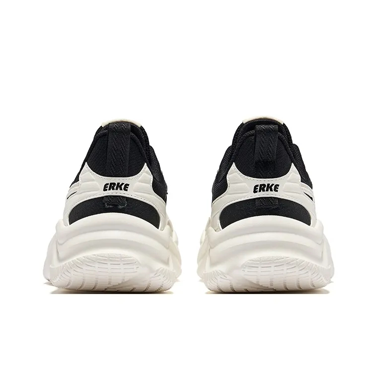 Erke Qiao Shape Wear Resistant Slip Resistant Low Top Casual Shoes Women's Jet Black Microcrystal White-4