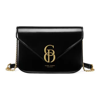 PIERRE CARDIN Cow Leather Shoulder Bag, Crossbody Bag Regular Women's Black/Brown
