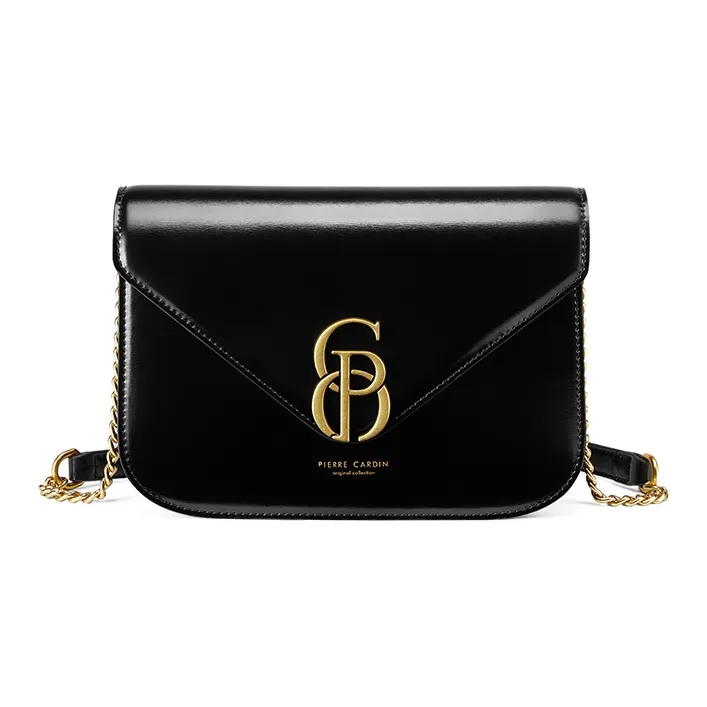 PIERRE CARDIN Cow Leather Shoulder Bag, Crossbody Bag Regular Women's Black/Brown-0