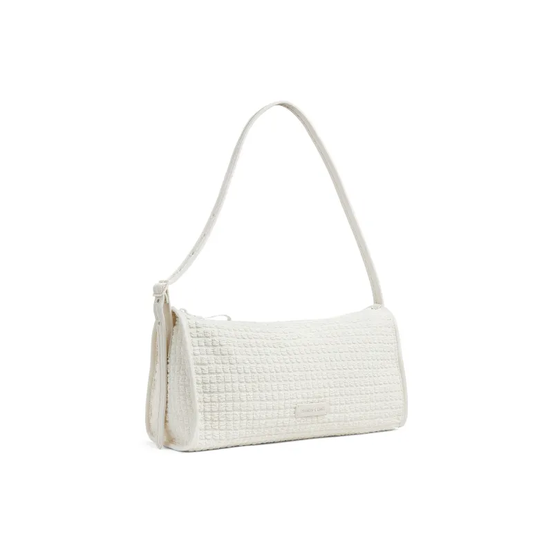 CHARLES&KEITH Fabric Shoulder Bag, Crossbody Bag, Handbag Tubas Women's Frosted White/Jet Black-1