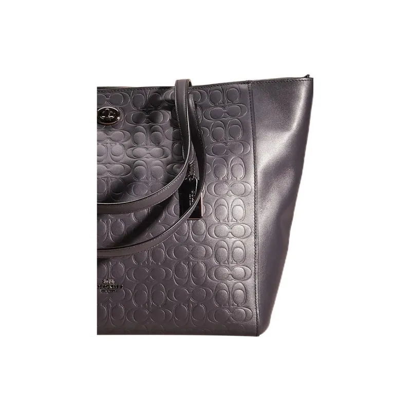 COACH Turnlock Calfskin Tote Bag Shopping Bag Handbag Shoulder Bag Large Size Women's Black-1