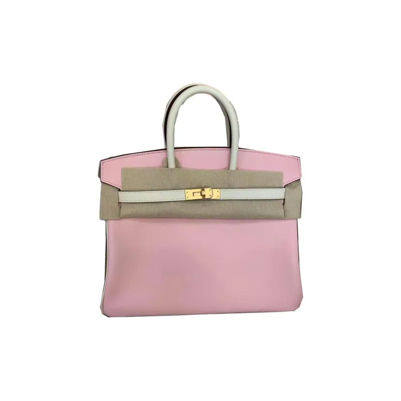 HERMES Birkin Swift Leather Handbag Women's Cherry Blossom Pink & Cream White Brushed-0