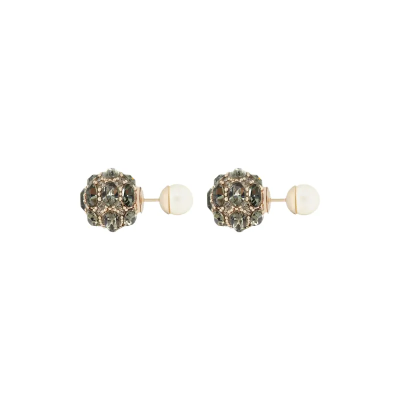 DIOR Resin Metal Crystal Earrings Women's Gold-1