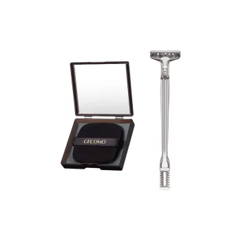 GECOMO Dual Head Nose Hair Trimmer+Oil Absorbing Paper Combination, Built in Mirror Powder Puff, Makeup Tool