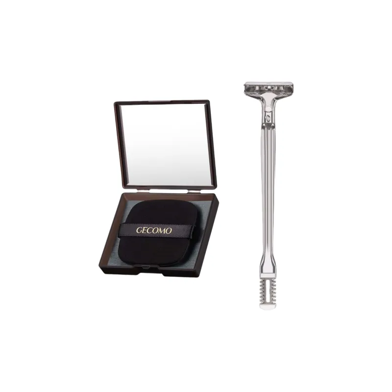 GECOMO Dual Head Nose Hair Trimmer+Oil Absorbing Paper Combination, Built in Mirror Powder Puff, Makeup Tool-0