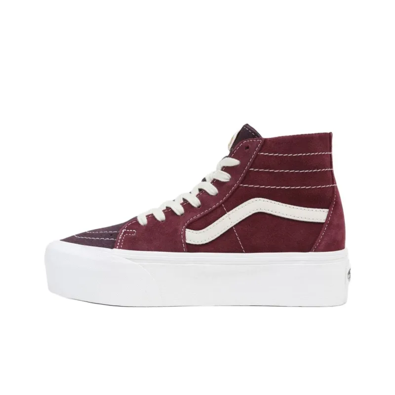 Vans Sk8-Hi Anti-Slip Wear-Resistant Mid-Top Skateboard Shoes Women's Red-2