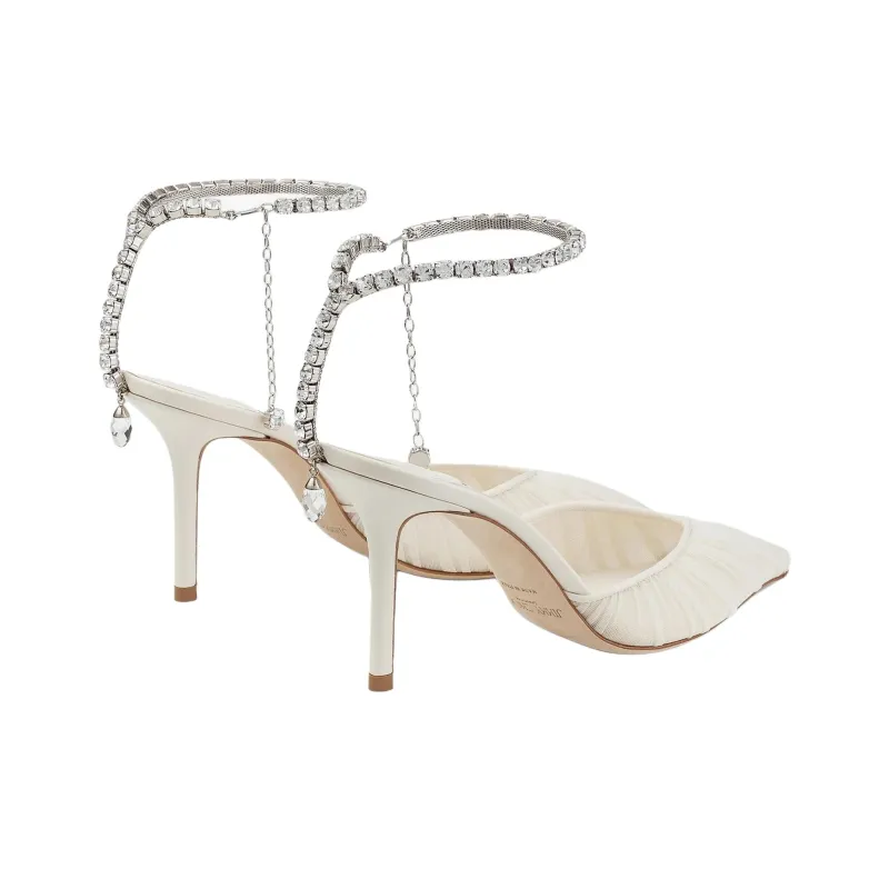 Jimmy Choo Saeda Slim Heel High Heels 8.5cm Women's Ivory White-3