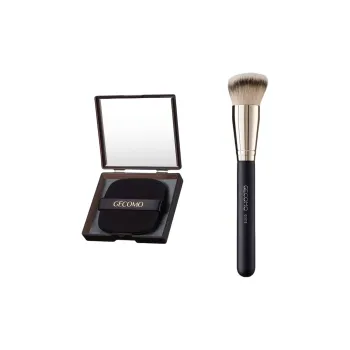 GECOMO 170 Foundation Brush+Oil Absorbing Paper Combination, Built in Mirror Powder Puff, Makeup Tool