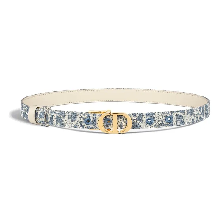 DIOR Calfskin Cotton Polyamide Brass Leather Belts Women's Blue Width: 2CM-0
