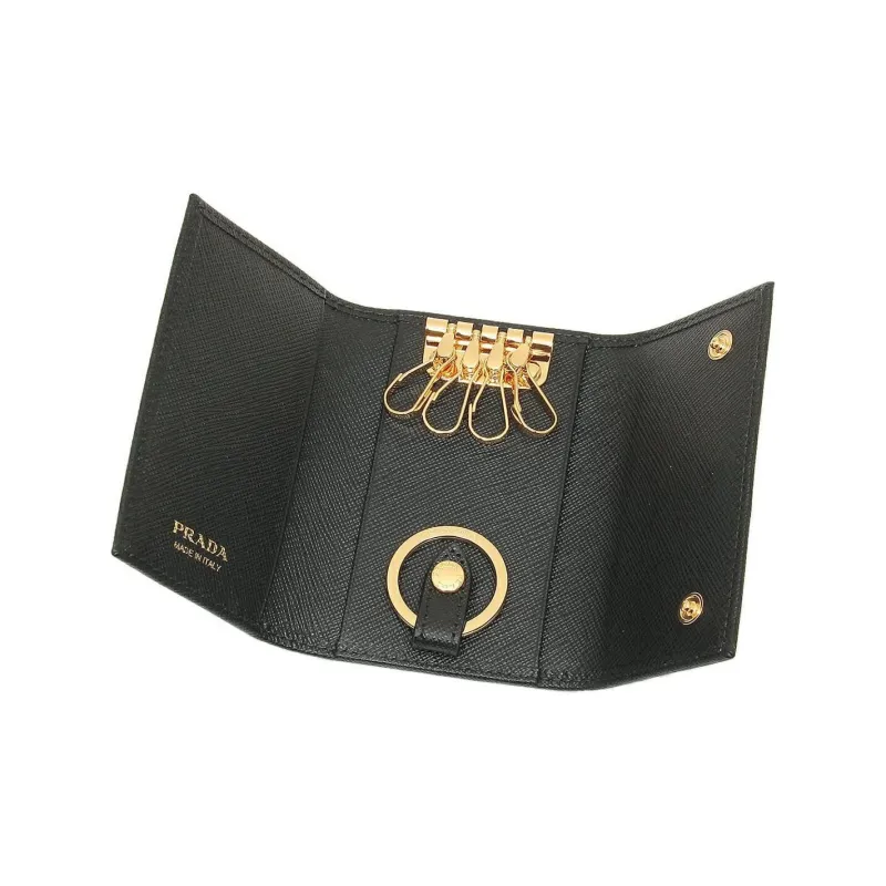 PRADA Leather Key Pouch Women's Black-5