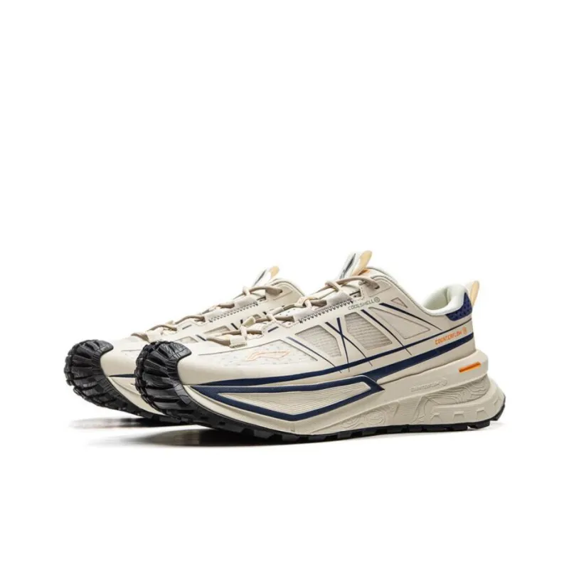 LiNing CF Su Xingchuan Abrasion Resistant Waterproof Slip Resistant Low Top Outdoor Hiking Shoes Unisex Beige Blue-2