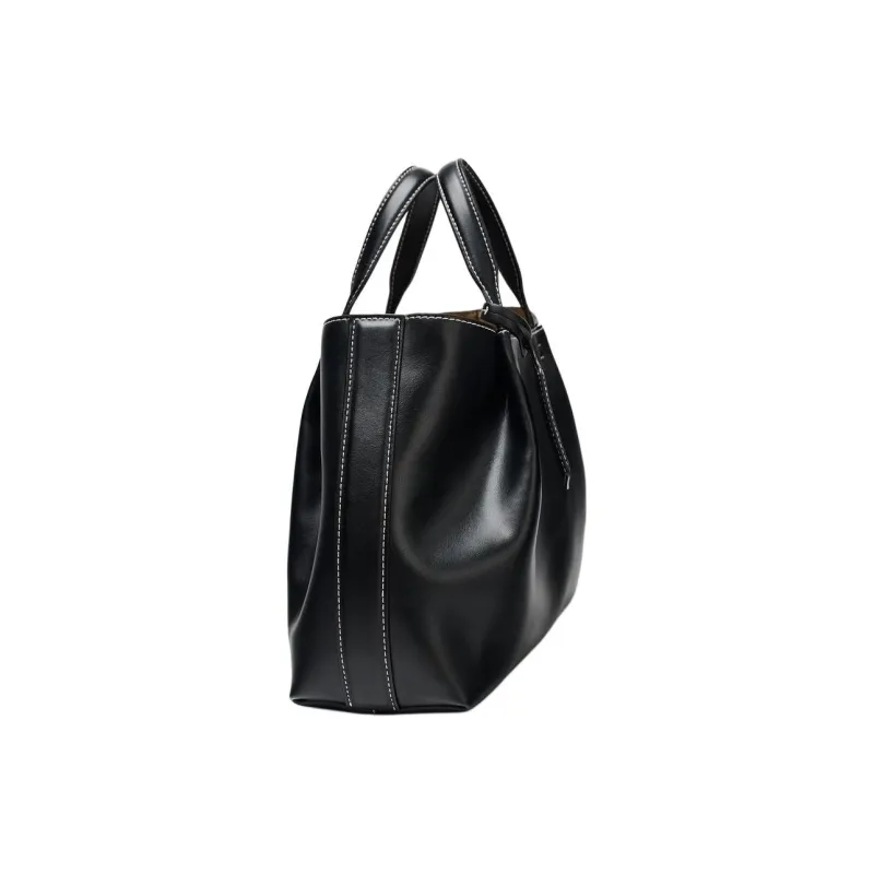 ZARA Polyurethane Tote Bag, Shopping Bag, Handbag Women's Black-2