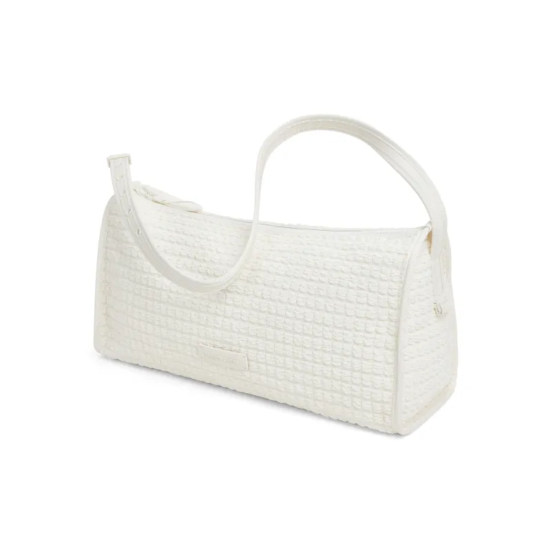 CHARLES&KEITH Fabric Shoulder Bag, Crossbody Bag, Handbag Tubas Women's Frosted White/Jet Black-2