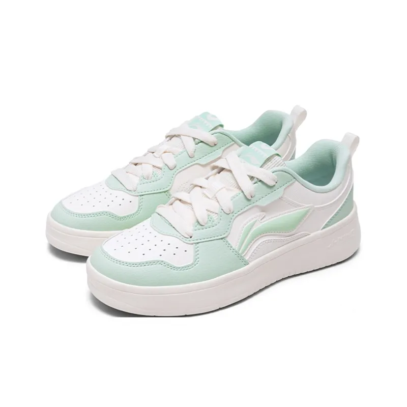 LiNing Lightweight Breathable Slip-Resistant Low-Top Skateboard Shoes Women's Beige White Green-2