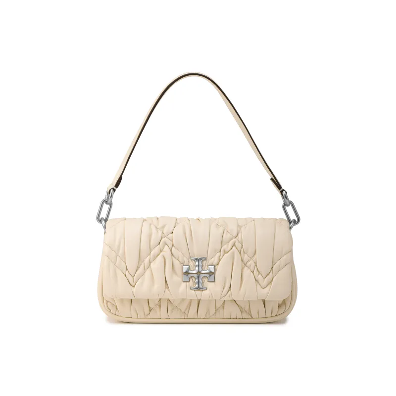 TORY BURCH Kira Nappa Leather Handbag, Shoulder Bag Trumpets Women's Light Cream White-0