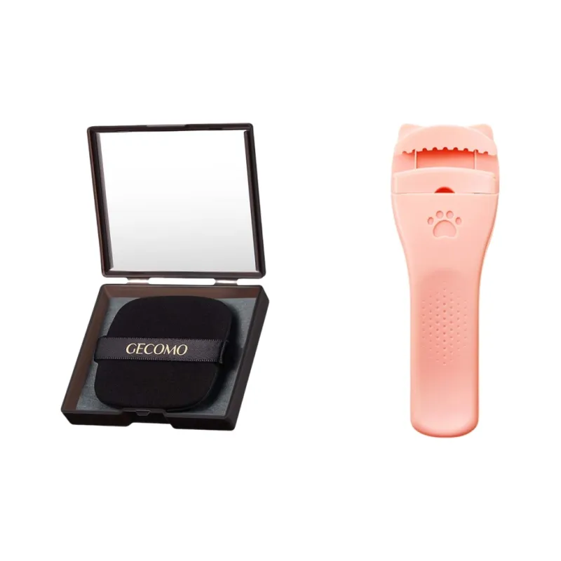 GECOMO 3D Cute Paw Eyelash Curler+Oil Absorbing Paper Combo, Built in Mirror Powder Puff, Makeup Tool-4