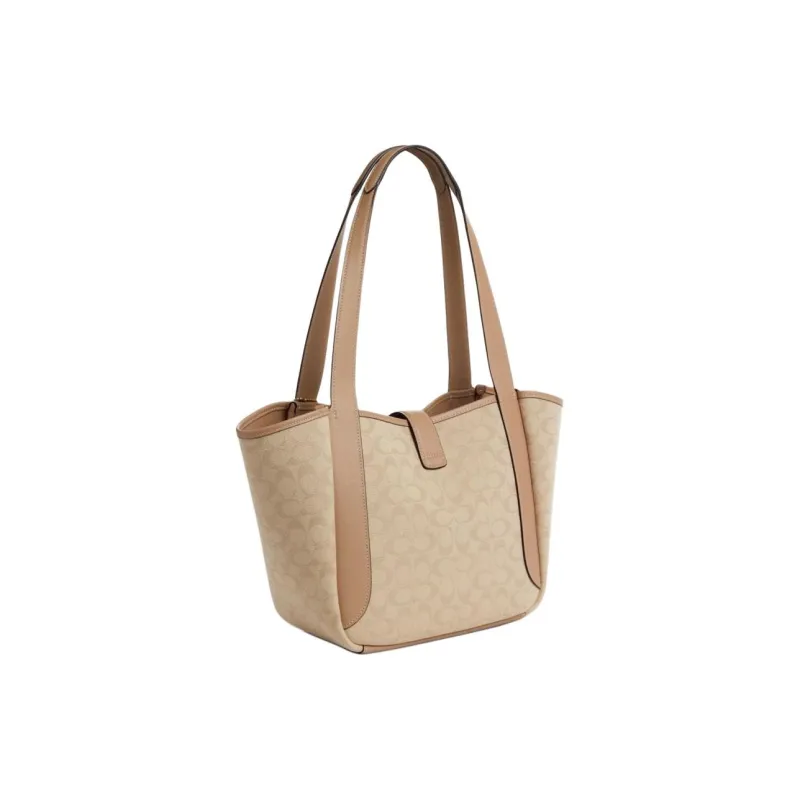 COACH Hadley Fabric With Leather Tote Bag, Shopping Bag, Handbag, Shoulder Bag Women's Deep Natural Mixed Color-1